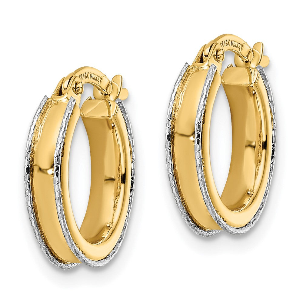 14K Bicolor Diamantiert Kante 3x14mm Rund Creolen
