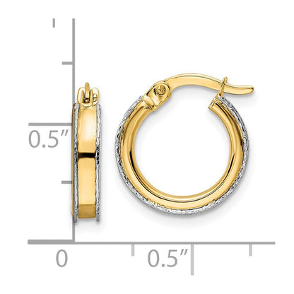 14K Bicolor Diamantiert Kante 3x14mm Rund Creolen