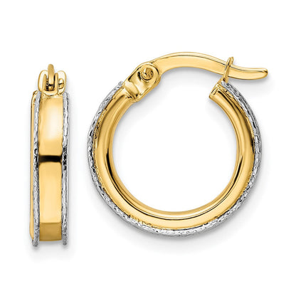 14K Bicolor Diamantiert Kante 3x14mm Rund Creolen