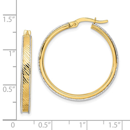 14K Bicolor Poliert Diamantiert Creolen