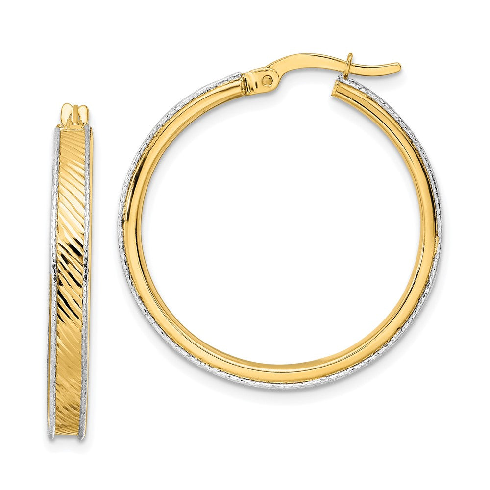 14K Bicolor Poliert Diamantiert Creolen
