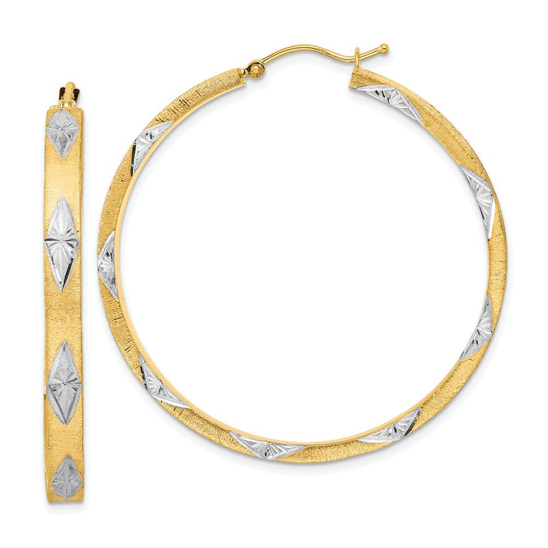 14K Gelb & Rhodium Weiß Poliert Satiniert Diamantiert Fantasie Creolen