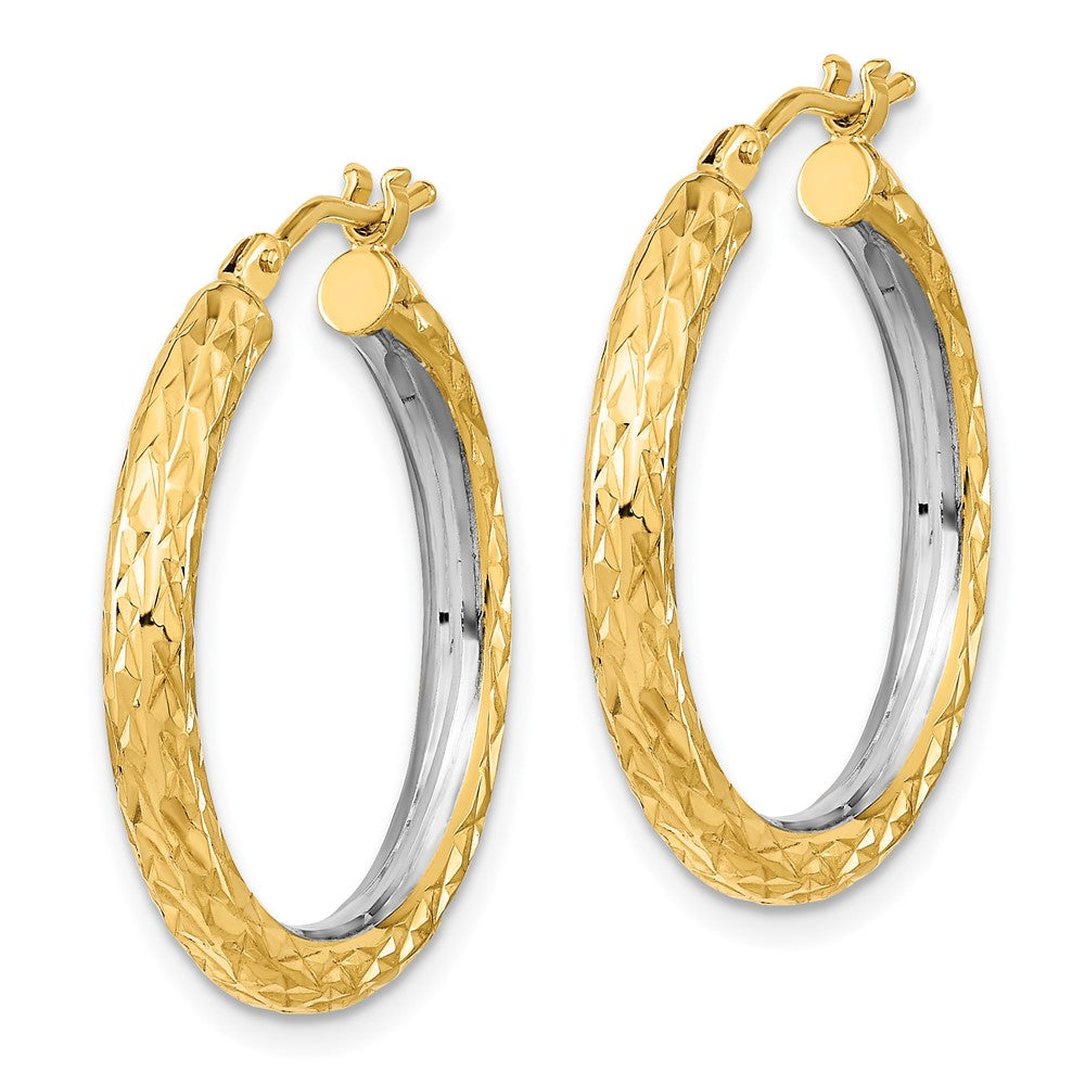 14K Gelb & Rhodium Weiß Poliert Diamantiert 3mm Kreis Creolen