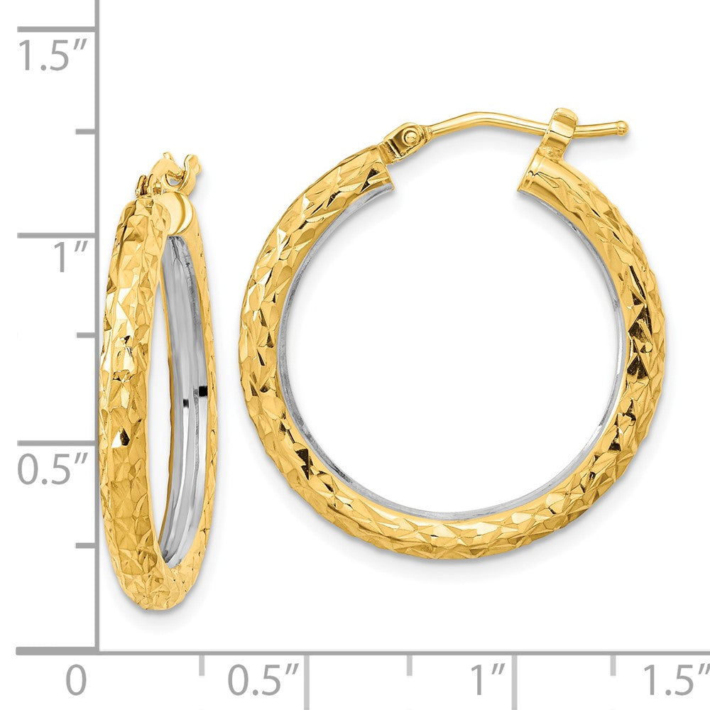 14K Gelb & Rhodium Weiß Poliert Diamantiert 3mm Kreis Creolen