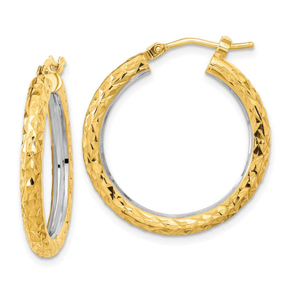 14K Gelb & Rhodium Weiß Poliert Diamantiert 3mm Kreis Creolen