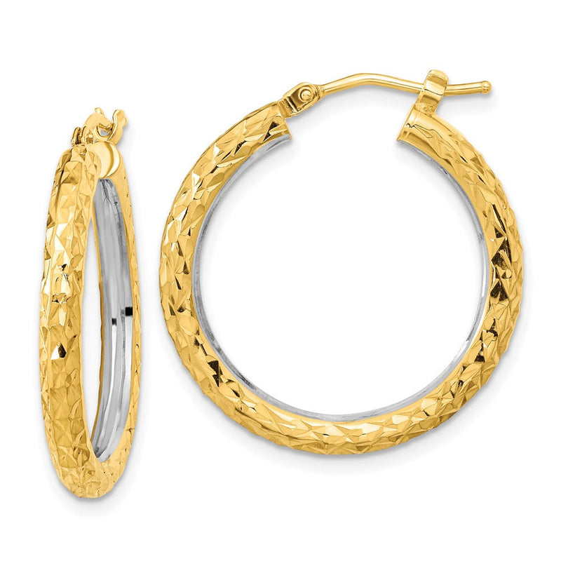 14K Gelb & Rhodium Weiß Poliert Diamantiert 3mm Kreis Creolen