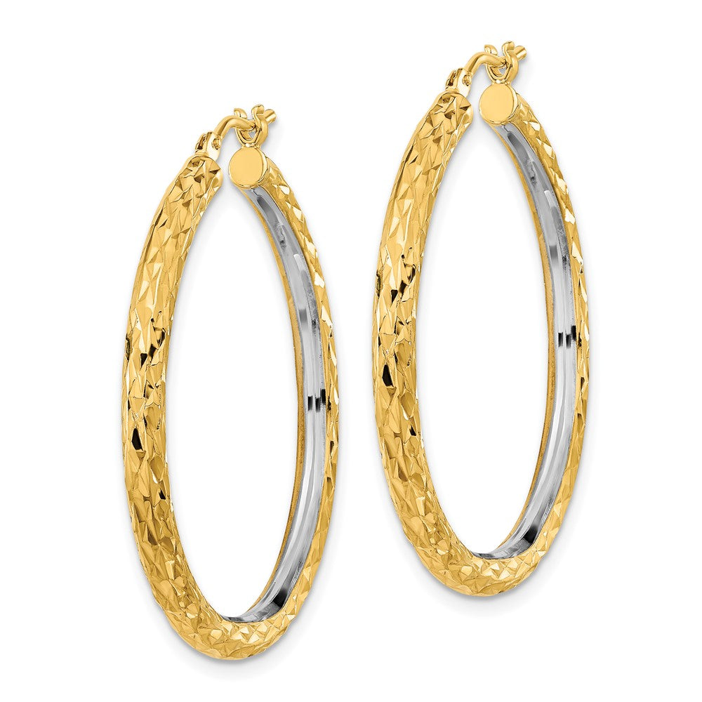14K Gelb & Rhodium Weiß Poliert Diamantiert 3mm Kreis Creolen