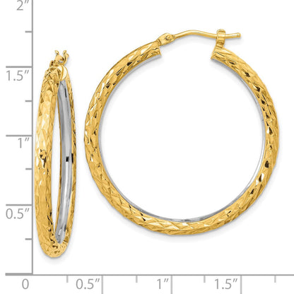 14K Gelb & Rhodium Weiß Poliert Diamantiert 3mm Kreis Creolen