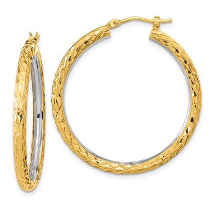 14K Gelb & Rhodium Weiß Poliert Diamantiert 3mm Kreis Creolen