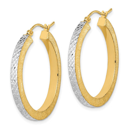 14K Gelb & Rhodium mit Weiß Poliert Satiniert Diamantiert Creolen