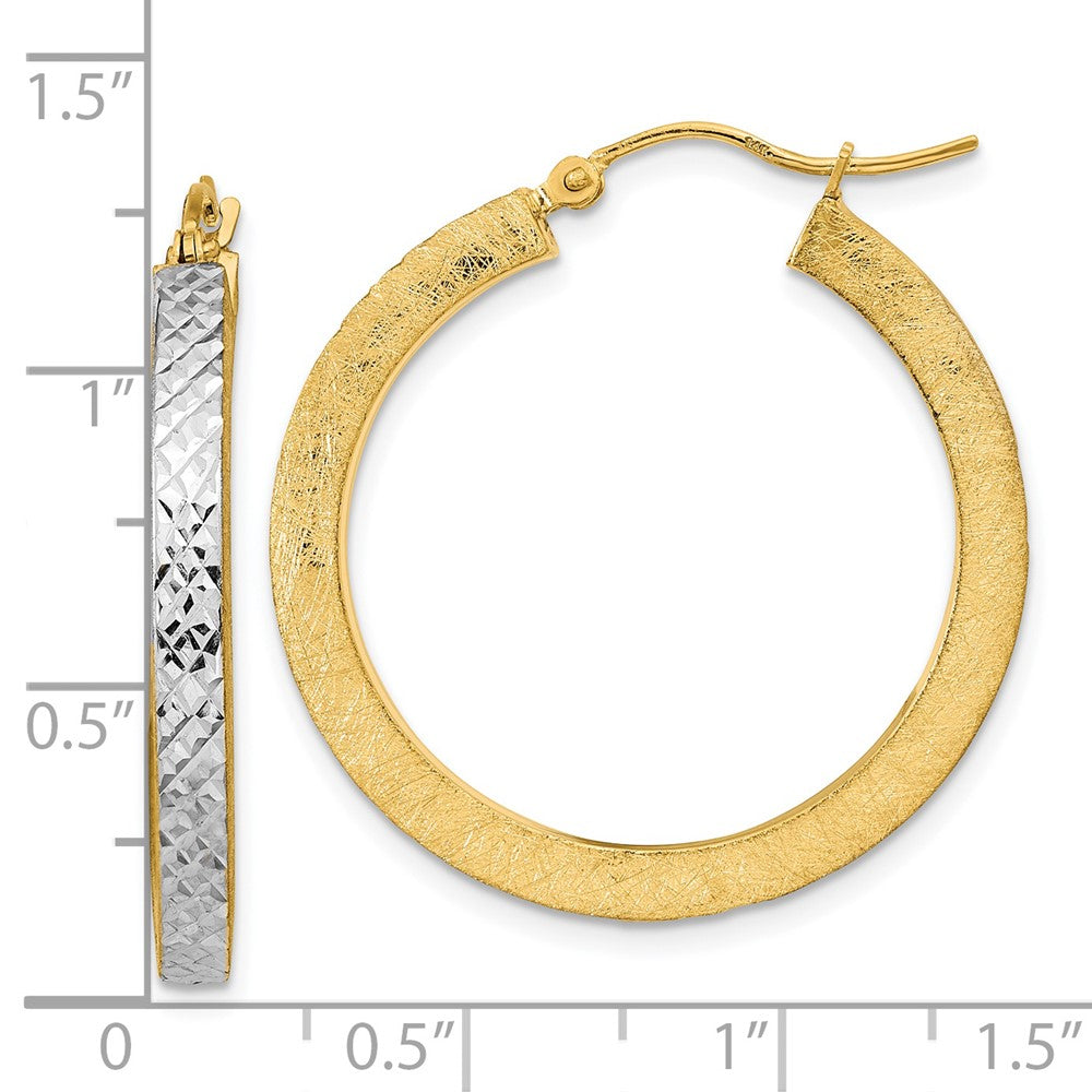 14K Gelb & Rhodium mit Weiß Poliert Satiniert Diamantiert Creolen