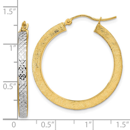 14K Gelb & Rhodium mit Weiß Poliert Satiniert Diamantiert Creolen