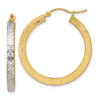 14K Gelb & Rhodium mit Weiß Poliert Satiniert Diamantiert Creolen