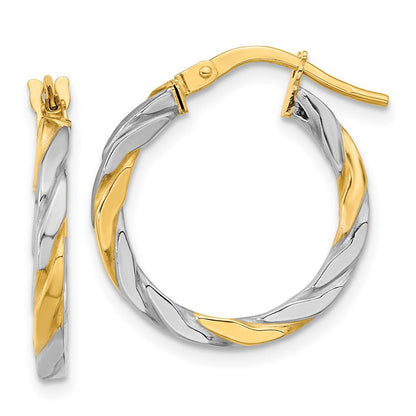 14K Gelb & Rhodium Weiß Poliert Gedreht Creolen