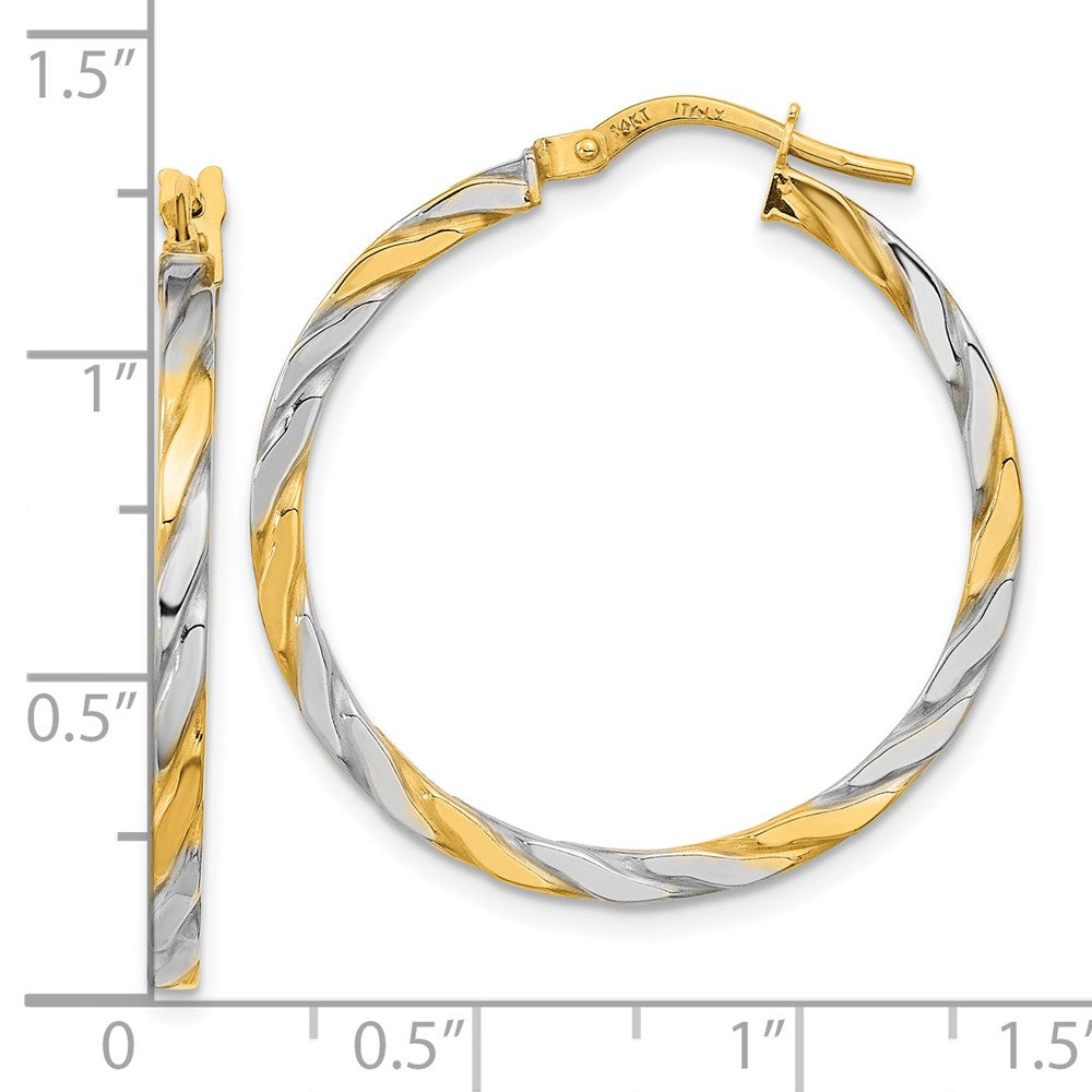 14K Gelb & Rhodium Weiß Poliert Gedreht Creolen