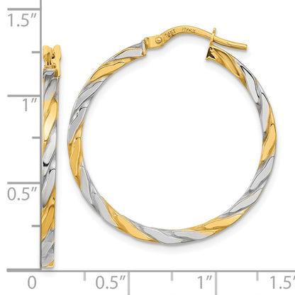 14K Gelb & Rhodium Weiß Poliert Gedreht Creolen