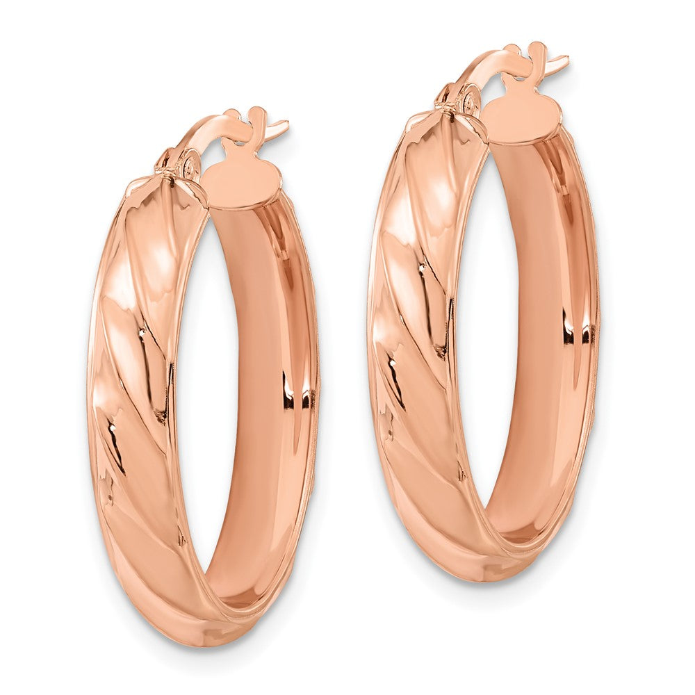 14K Roségold Poliert und Gedreht Oval Creolen