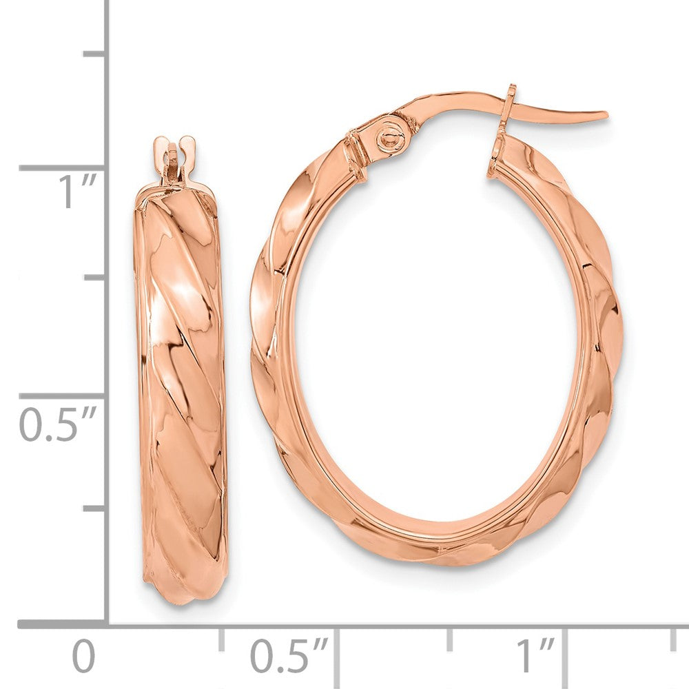 14K Roségold Poliert und Gedreht Oval Creolen