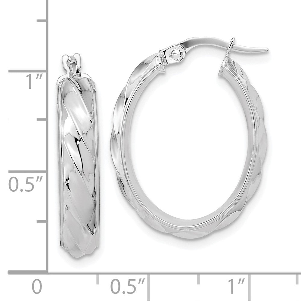 14K Weißgold Poliert und Gedreht Oval Creolen