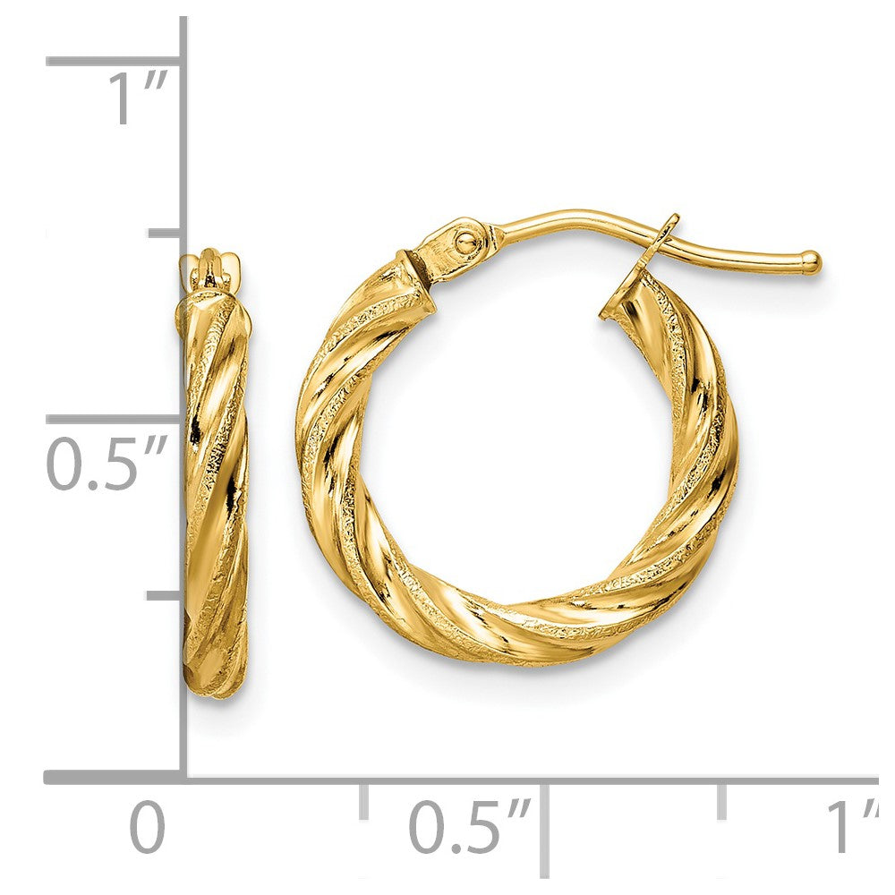 14K Gelbgold Poliert & Strukturiert Gedreht Creolen