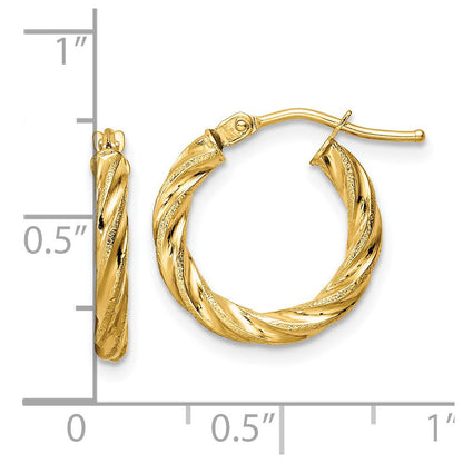 14K Gelbgold Poliert & Strukturiert Gedreht Creolen