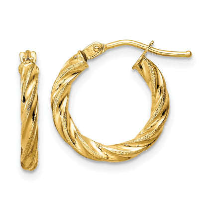 14K Gelbgold Poliert & Strukturiert Gedreht Creolen