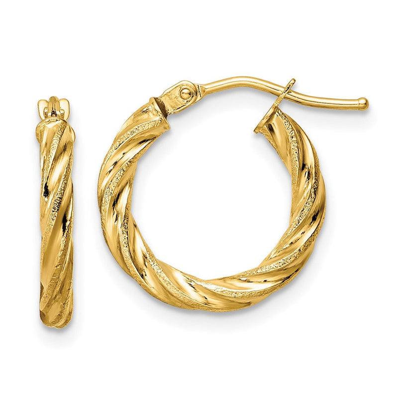 14K Gelbgold Poliert & Strukturiert Gedreht Creolen