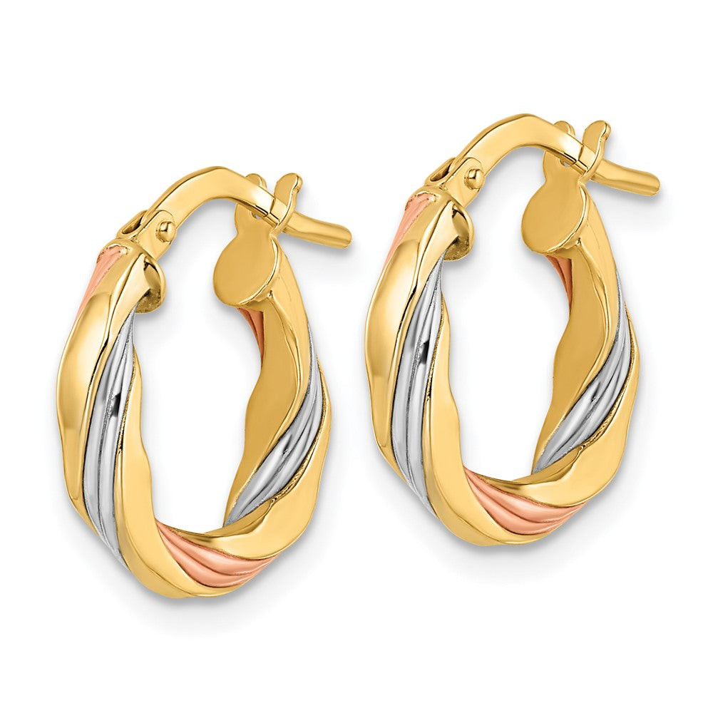 14K Gelb & Rhodium mit Rose Weiß Poliert Gedreht Creolen