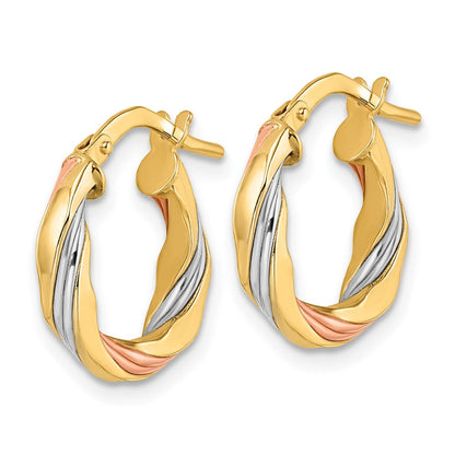 14K Gelb & Rhodium mit Rose Weiß Poliert Gedreht Creolen