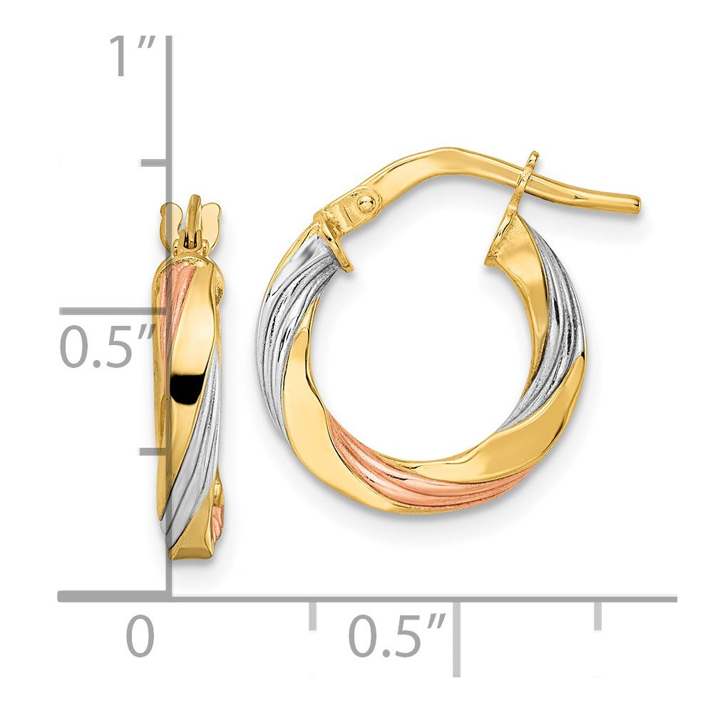 14K Gelb & Rhodium mit Rose Weiß Poliert Gedreht Creolen