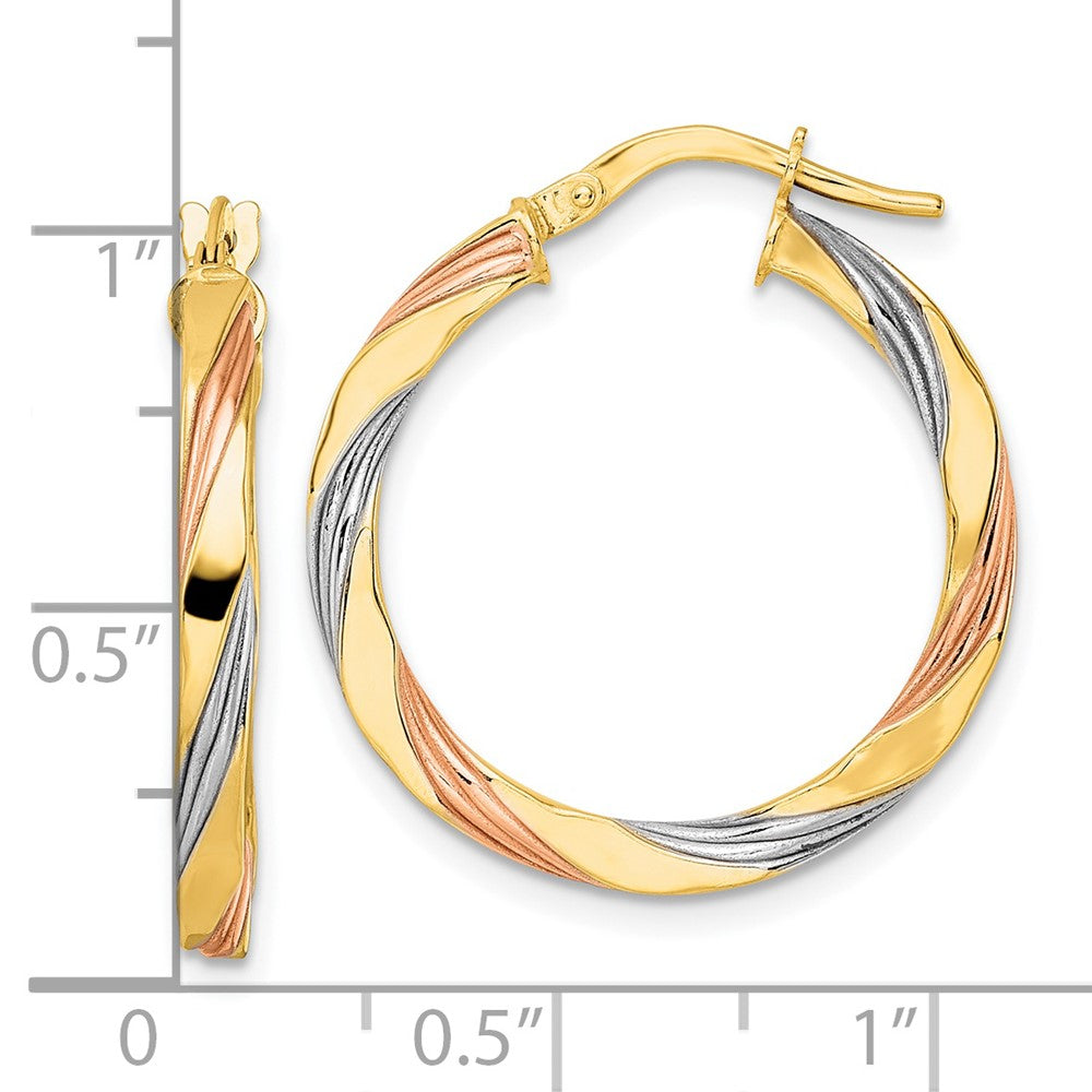 14K Gelb & Rhodium mit Rose Weiß Poliert Gedreht Creolen