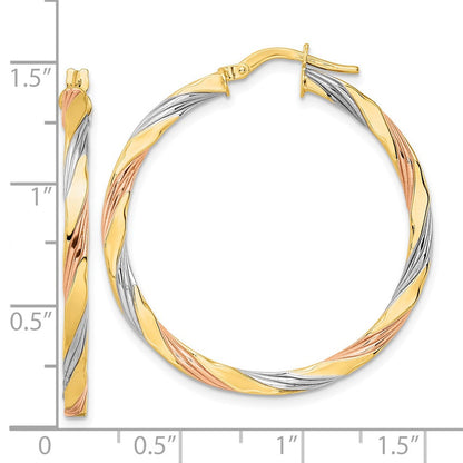 14K Gelb & Rhodium mit Rose Weiß Poliert Gedreht Creolen