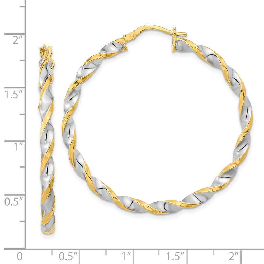 14K Gelb & Rhodium Weiß Poliert Gedreht Creolen