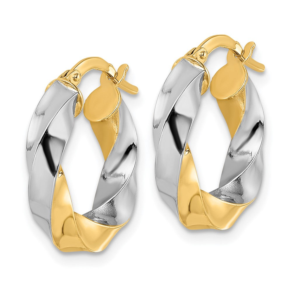 14K Gelb & Rhodium Poliert Gedreht Creolen