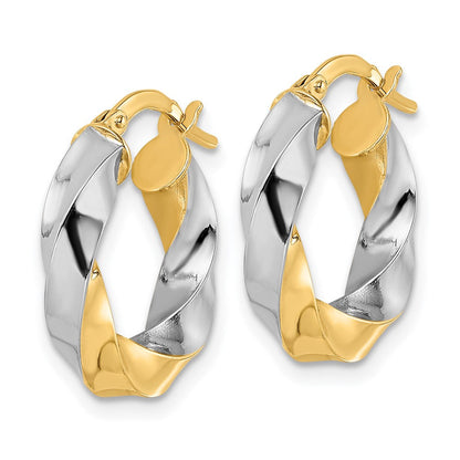 14K Gelb & Rhodium Poliert Gedreht Creolen