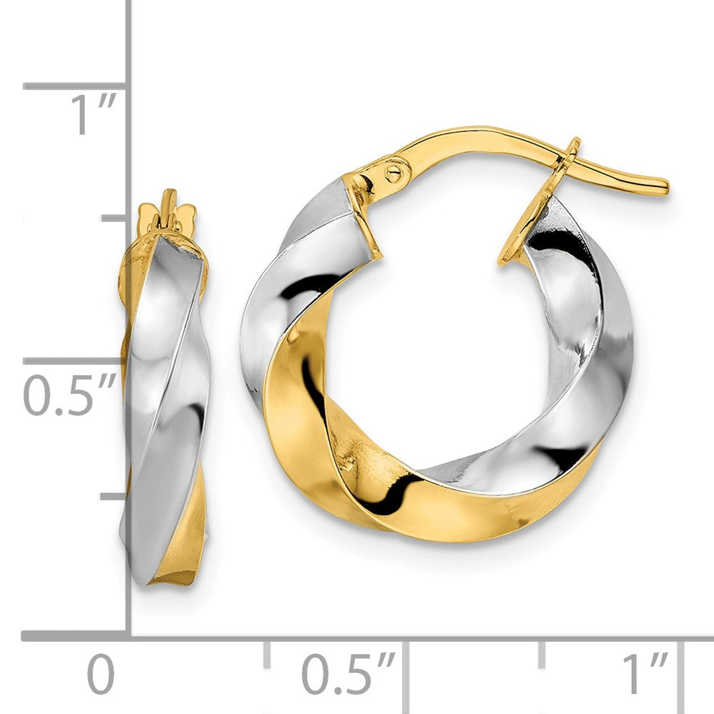 14K Gelb & Rhodium Poliert Gedreht Creolen