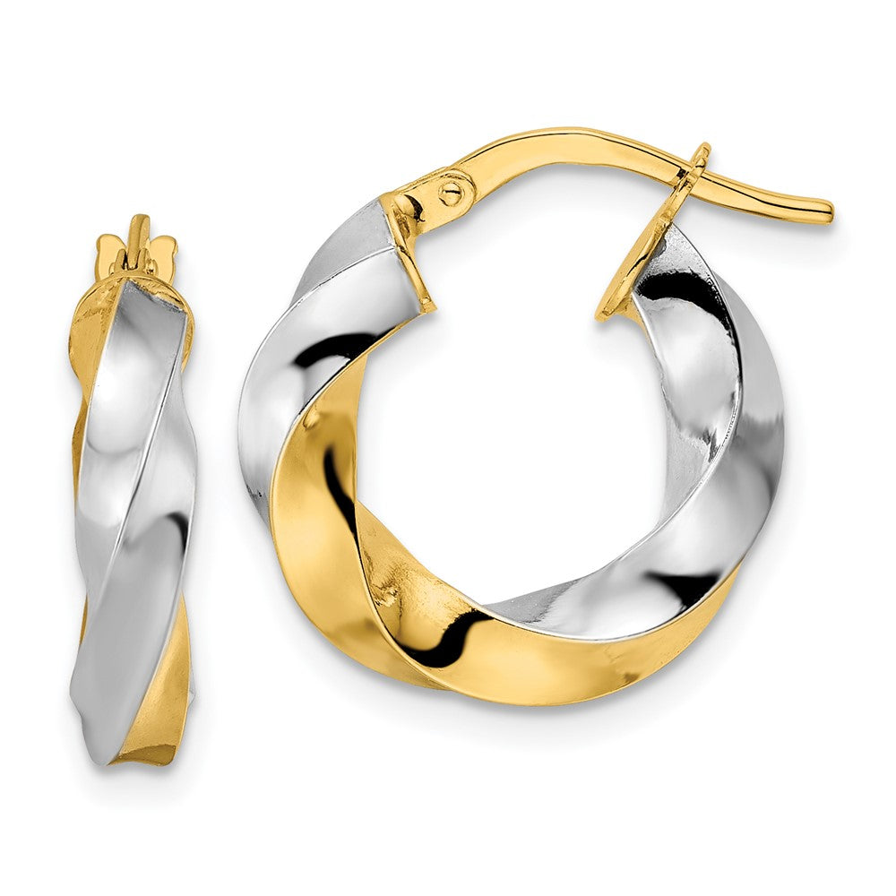 14K Gelb & Rhodium Poliert Gedreht Creolen