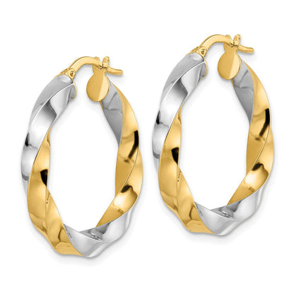 14K Gelb & Rhodium Poliert Gedreht Creolen