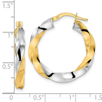 14K Gelb & Rhodium Poliert Gedreht Creolen