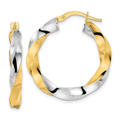 14K Gelb & Rhodium Poliert Gedreht Creolen