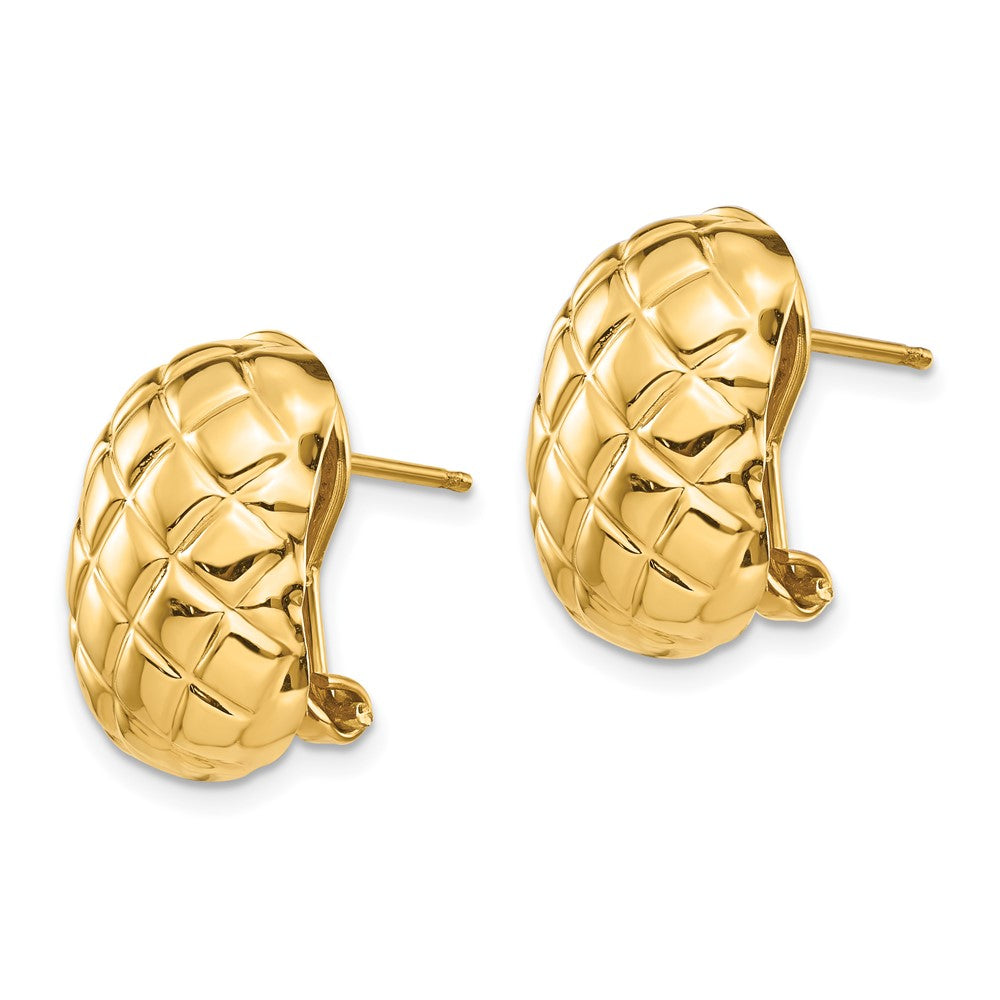 14K Gelbgold Poliert Quilted Omega Rückseite Ohrstecker
