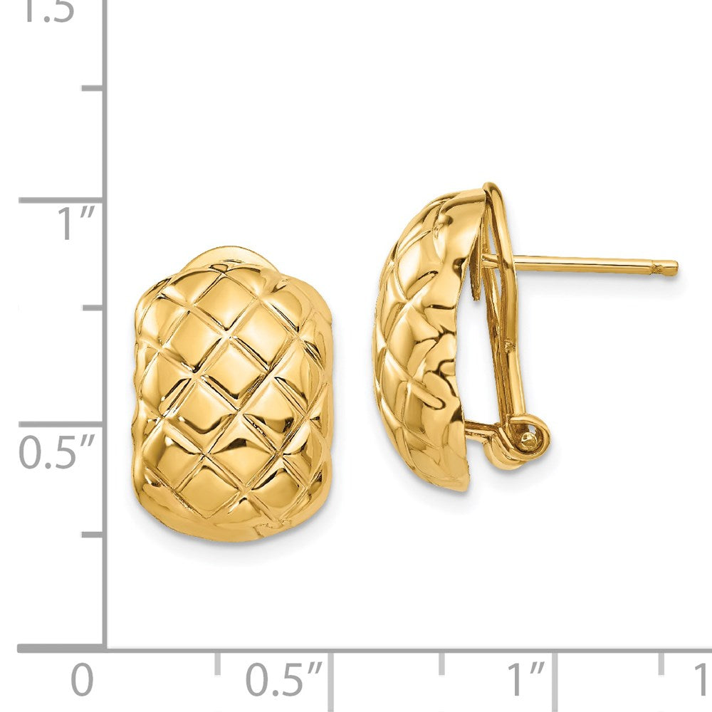 14K Gelbgold Poliert Quilted Omega Rückseite Ohrstecker