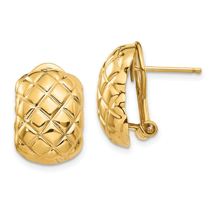 14K Gelbgold Poliert Quilted Omega Rückseite Ohrstecker