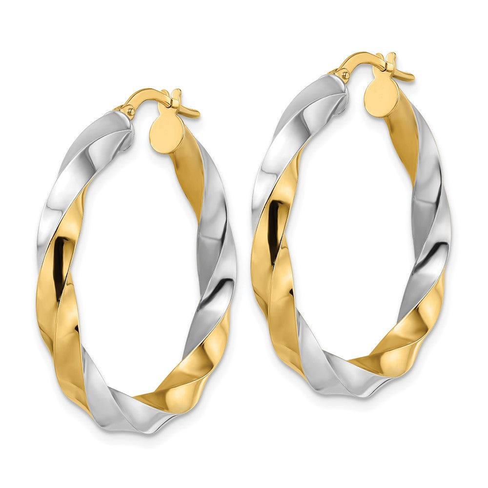 14K Gelb & Rhodium Poliert Gedreht Creolen