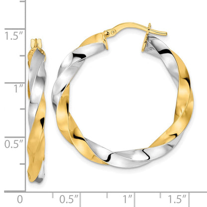 14K Gelb & Rhodium Poliert Gedreht Creolen