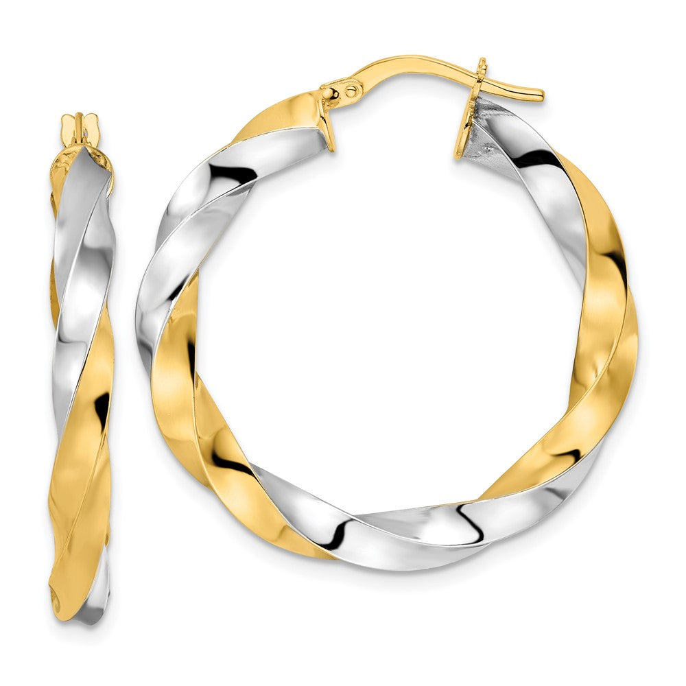 14K Gelb & Rhodium Poliert Gedreht Creolen