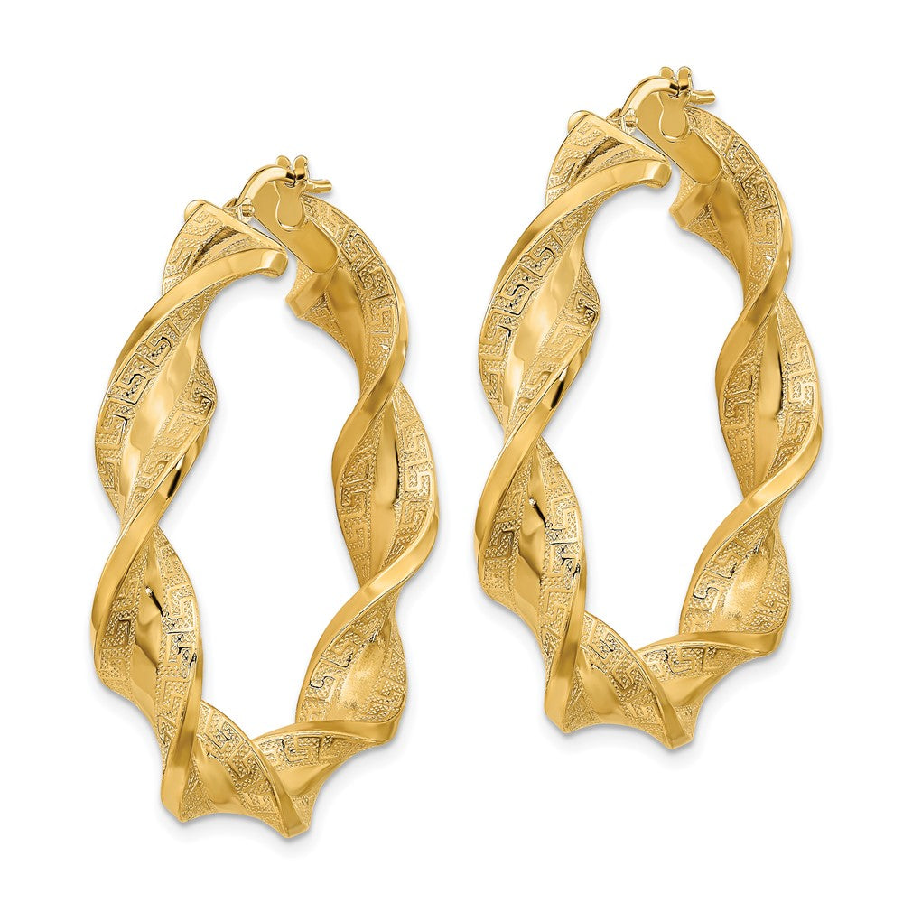 14K Gelbgold Poliert & Greek Satiniert Gedreht Creolen
