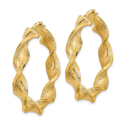 14K Gelbgold Poliert & Greek Satiniert Gedreht Creolen