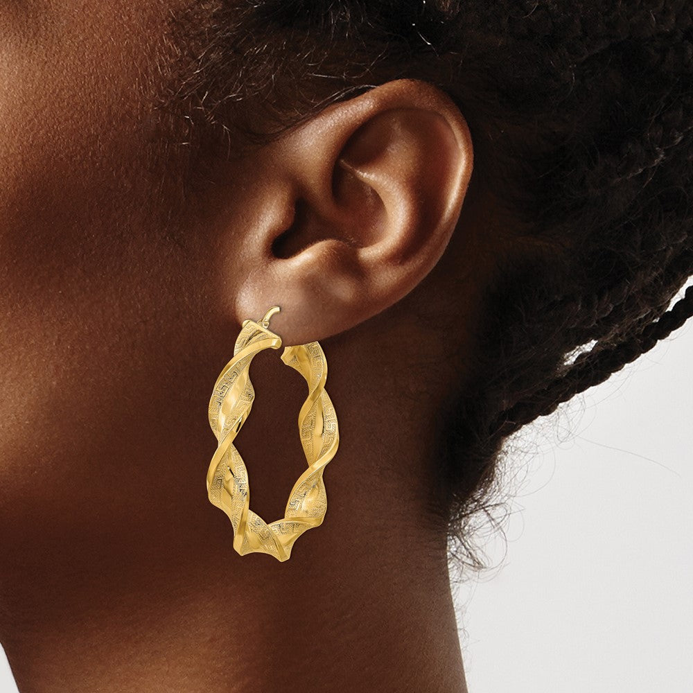 14K Gelbgold Poliert & Greek Satiniert Gedreht Creolen