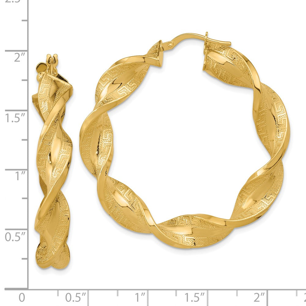 14K Gelbgold Poliert & Greek Satiniert Gedreht Creolen